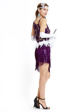 Load image into Gallery viewer, Purple 1920s Sequined Fringed  Flapper Dress