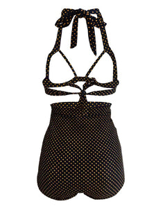 Retro Style High Waisted Sexy Backless Dots Two Pieces Swimsuit Sets