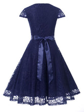 Load image into Gallery viewer, A Line Solid Color Lace Cap Sleeve Vintage Dress
