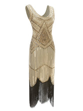 Load image into Gallery viewer, Gold 1920s V Neck Sequined Flapper Dress