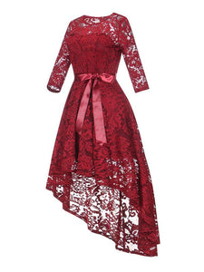 Lace O Neck 3/4 Length Sleeve High Low Hem Vintage Dress