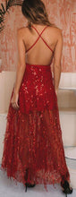 Load image into Gallery viewer, Deep V Sequin Back Cross Prom Maxi Dress