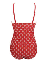 Load image into Gallery viewer, Printed Red Background Retro Style One Piece Backless Trigonal Bikini Set