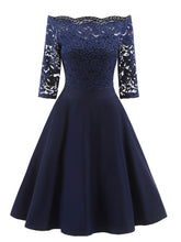 Load image into Gallery viewer, Off the Shoulder Half Sleeve Lace 50s Dress