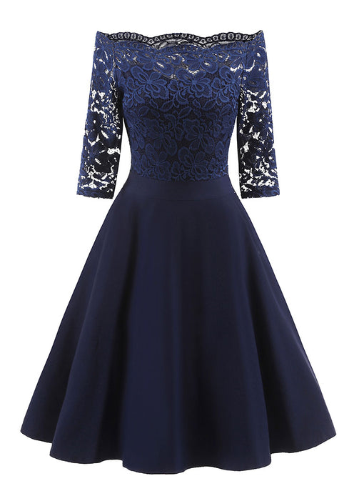 Off the Shoulder Half Sleeve Lace 50s Dress