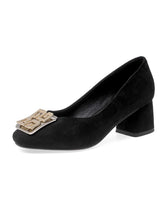 Load image into Gallery viewer, Chunky Heel  Square Toe Suede Vintage Shoes