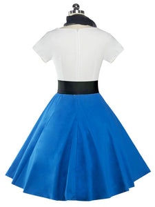 Sweet A Line Short Sleeve Printed Solid Color Vintage Dress