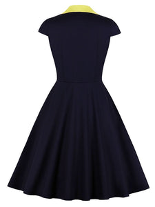 Printed plaid Turn-down Collar Vintage Dress