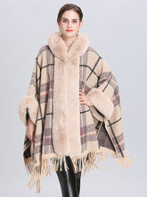 Load image into Gallery viewer, Faux Fur Coat Women Plaid Poncho Long Sleeve Batwing Oversized Cape Coat 