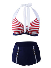 Load image into Gallery viewer, Stripe Halter Retro Style Bikinis swimsuits