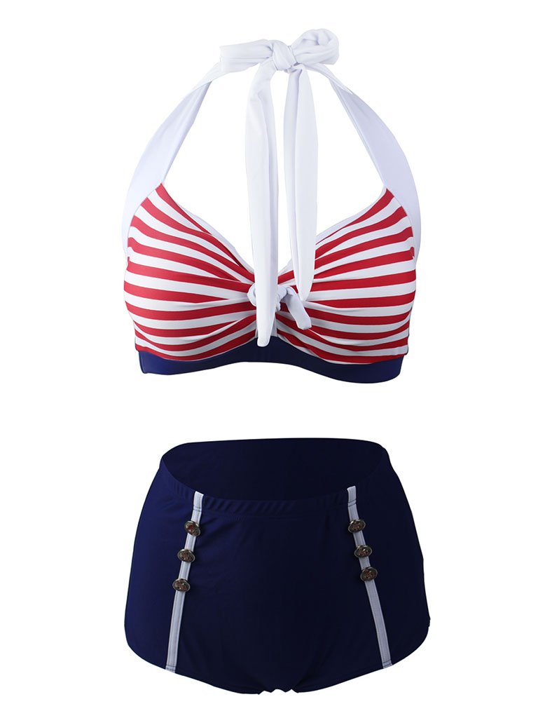 Stripe Halter Retro Style Bikinis swimsuits
