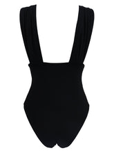 Load image into Gallery viewer, Sexy Deep V Retro Style Solid Black One Piece Bikini