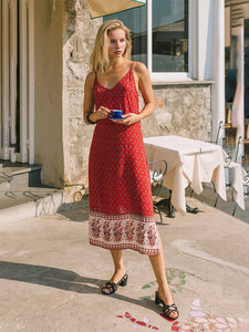 Women's Boho Dress Floral Printed Spaghetti Strap Beach Dress Maxi Dress
