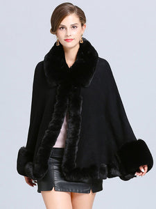 Women Poncho Sweater Faux Fur Coat Shawl Collar