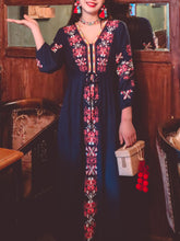 Load image into Gallery viewer, Women&#39;s Bohemian Embroidered Floral V Neck Long Sleeve Cotton Boho Maxi Dress