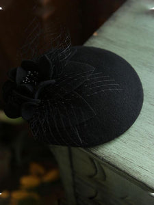 Flower Tulle Net 100%Wool 1950S Hat Vintage Hat