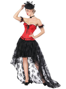 Halloween Costume Gothic Women Red Vintage Corset Top And High Low Skirt