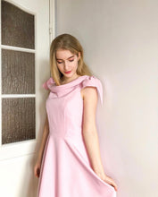 Load image into Gallery viewer, Pink High Waist 1950s Off Shoulder Bow Dress