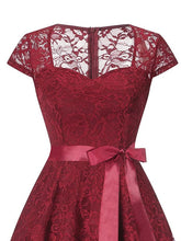 Load image into Gallery viewer, Lace Queen Anne Collar Cap Sleeve Vintage Dress