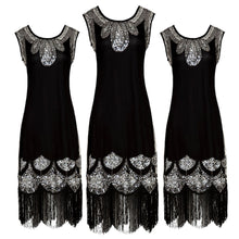 Load image into Gallery viewer, Flapper 1920S Black Sequin Fringed Dress