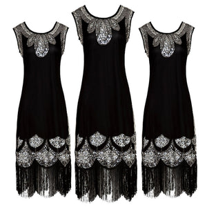 Flapper 1920S Black Sequin Fringed Dress