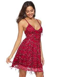 Sequin Spaghetti Strap Cross Back Party Prom Dress