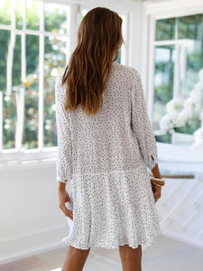 Women's White Polka Dots V Neck Loose Midi Length Dress