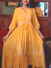 Load image into Gallery viewer, Jolly Vintage 2 Pieces Bohemian Hooded Embroidered Floral 3/4 Sleeve Boho Dress