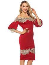 Load image into Gallery viewer, Off Shoulder Bishop Sleeve Lace  Party Dress