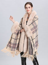 Load image into Gallery viewer, Faux Fur Coat Women Plaid Poncho Long Sleeve Batwing Oversized Cape Coat 