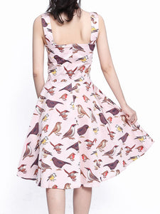 Sweet Birds Printed Cotton 50s Flapper Dress
