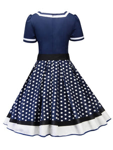 Sweet Heart Neck Polka Dots A Line Vintage Dress With Belt