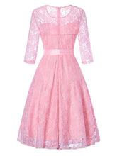 Load image into Gallery viewer, Elegant Lace Semi Sheer Crewneck A Line Vintage Dress