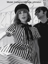 Load image into Gallery viewer, Beetlejuice Costume Pocket Dress Black and White Vertical Stripe Dress With Sunglasses