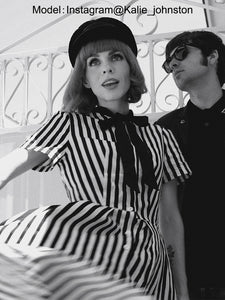 Beetlejuice Costume Pocket Dress Black and White Vertical Stripe Dress With Sunglasses