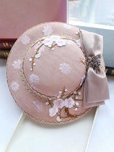 Load image into Gallery viewer, Pink Plum Embroidery Flower And Bow Rhinestone Decoration 1950S Hat 