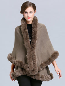 Faux Fur Coat Women Plaid Poncho Long Sleeve Batwing Oversized Cape Coat 