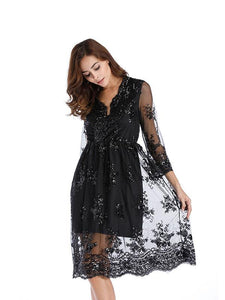 Deep V Sequin  Half Sleeve Party Dress