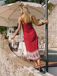 Women's Boho Dress Floral Printed Spaghetti Strap Beach Dress Maxi Dress
