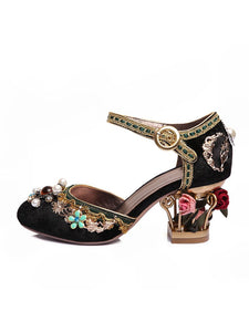 Luxury Floral Gem Studded Heels Ankle Strap Vintage Wedding Shoes
