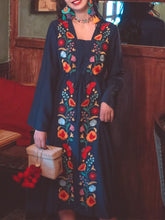 Load image into Gallery viewer, Jolly Vintage Women&#39;s Embroidered Floral Long Sleeves Square Neck Boho Dress