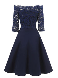 Off the Shoulder Half Sleeve Lace 50s Dress