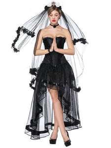 Gothic Costume Halloween Strapless Asymmetrical Skirt And Corset