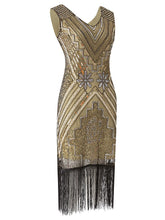 Load image into Gallery viewer, Wine Red 1920s V Neck Sequined Flapper Dress