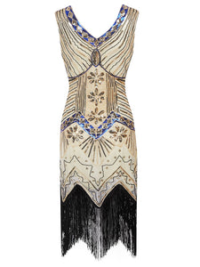 3 Colors 1920s  Sequined Fringed Flapper Dress