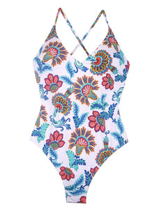 Floral Print Halter Backless Retro Style One Piece Swimwear