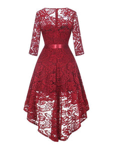 Lace O Neck 3/4 Length Sleeve High Low Hem Vintage Dress