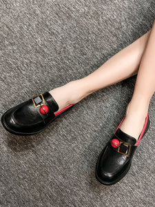 Women's Loafers Round Toe Leather Vintage Shoes