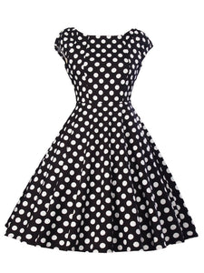 Sweet Consice A Line Solid Color Dots Vintage Dress