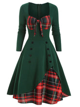 Load image into Gallery viewer, 1950S Bow Heart Collar Plaid Long Sleeve Swing Dress
